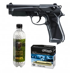 Set pistol airsoft 1.8 jouli + 10 capsule CO2 + flacon 2700 buc bile 0.20 g, Umarex Beretta 90Two, 6 mm