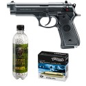 Set pistol airsoft 1.3 jouli + 10 capsule CO2 + flacon 2700 buc bile 0.20 g, Umarex Beretta 92FS, calibru 6 mm
