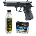 Set pistol CO2 airsoft + 10 capsule CO2 + flacon 2700 buc bile 0.25 g, Umarex Beretta 92FS, calibru 6 mm