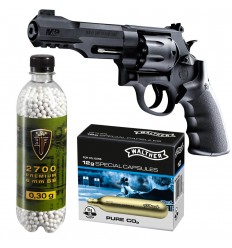 Set revolver airsoft + 10 capsule CO2 + flacon 2700 buc bile 0.30 g, Umarex Smith & Wesson M&P R8