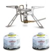 Set arzator drumetie camping drumetie Pinguin Mantis 3000 W si doua butelii gaz 230 g