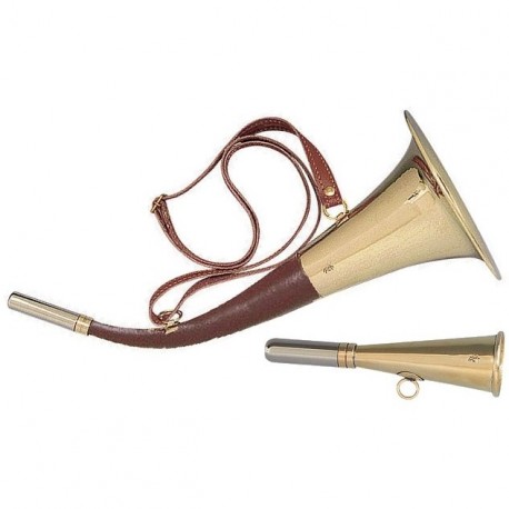 Set 2 cornuri vanatoare 40 cm si 12 cm din alama cu insertii de piele Verney Carron