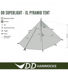Cort DD Hammocks SuperLight Pyramid Tent XL, 610 grame, 260 x 220 x 135 cm