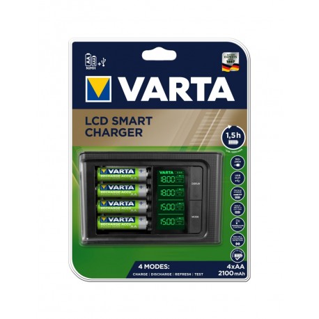 Set incarcator Varta LCD Smart Charger cu 4 acumulatori AA R6 2100 mAh Ni-MH 1,2V