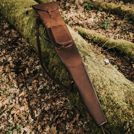 Husa arma de vanatoare lunga, din piele, cu buzunar, Tapel