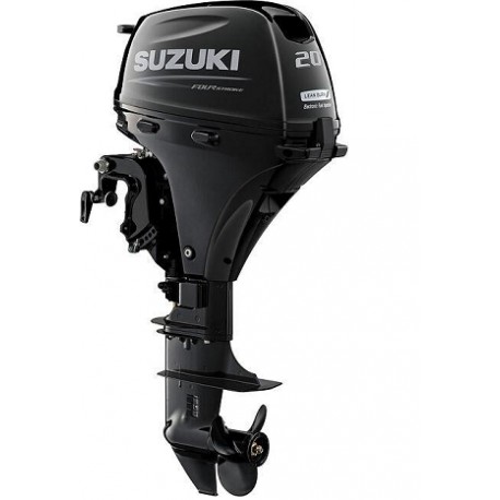 Motor barca Suzuki 20 CP, pornire la sfoara, comanda la mana, manual trim