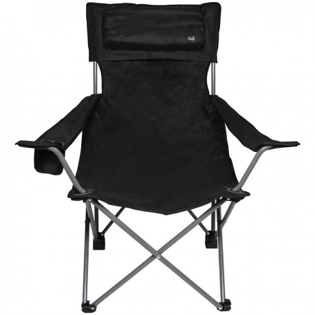 Scaun pliabil camping Fox Outdoor Deluxe, cordura, negru, perna inclusa, max 150 kg, cu husa