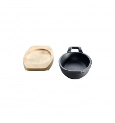 Tava ovala din fonta cu suport de lemn pentru servire 21 x 15,5 cm 0,75 litri ALL'GRILL 9705