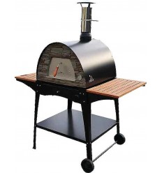 Stand metalic mobil pentru cuptor traditional pentru pizza pe lemne Maximus cu mese laterale din lemn