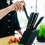 Set 5 cutite + suport Fiskars Edge, otel inoxidabil, negru