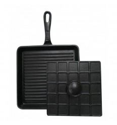 Tigaie grill sandwich adanca patrata din fonta cu maner si capac Mr Padellas Activa 21 cm 20040