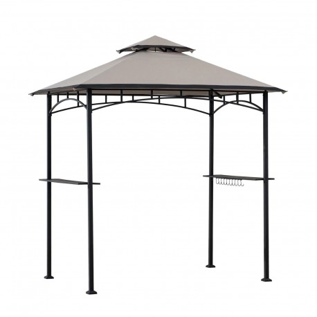 Pavilion gazebo din otel pentru gratar cu copertina Sunjoy Linas 244cm x 152cm negru/gri deschis A103002202