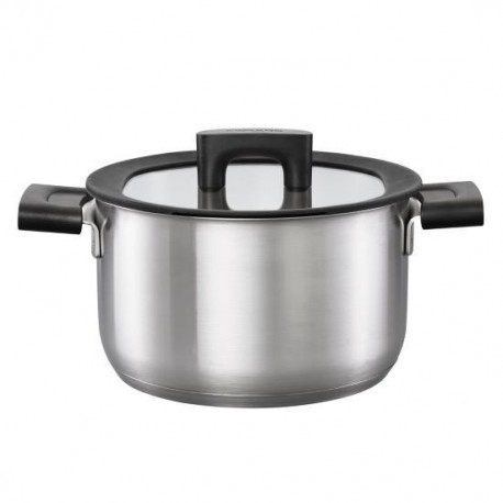 Oala cu capac, din otel inoxidabil, fara acoperire antiaderenta, Fiskars Hard Face, 3.5 l, 20 cm