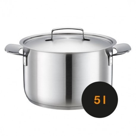 Oala cu capac, din otel inoxidabil, fara acoperire antiaderenta, Fiskars All Steel, 5 l