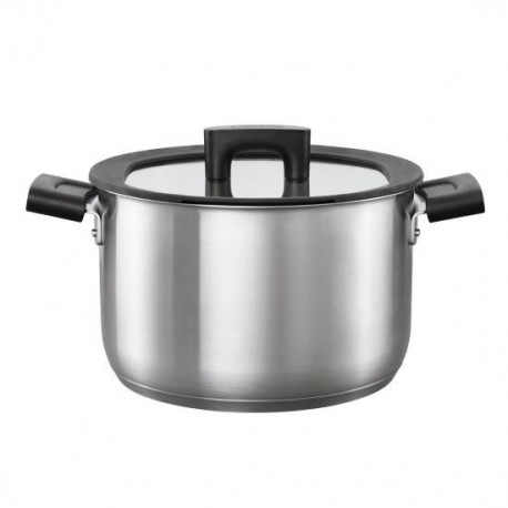 Oala cu capac, din otel inoxidabil, fara acoperire antiaderenta, Fiskars Hard Face, 5 l, 22 cm