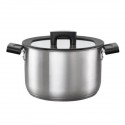 Oala cu capac, din otel inoxidabil, fara acoperire antiaderenta, Fiskars Hard Face, 5 l, 22 cm